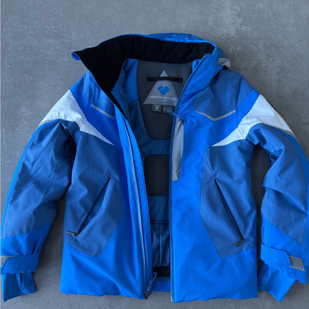 Obermeyer Teen Mach 14 Blue and White Ski Jacket